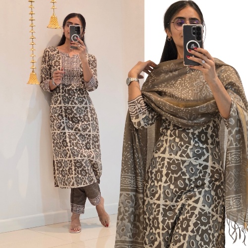 GREY GEOMETRIC-PRINTED SUIT