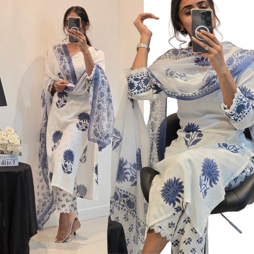 BLUE & WHITE FLORAL SUIT