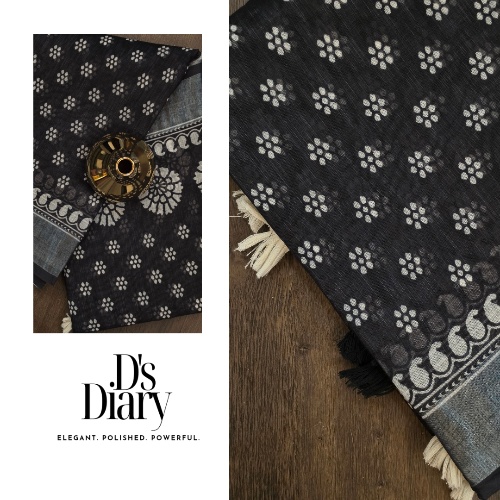 INDIGO BLACK LINEN-COTTON SAREE