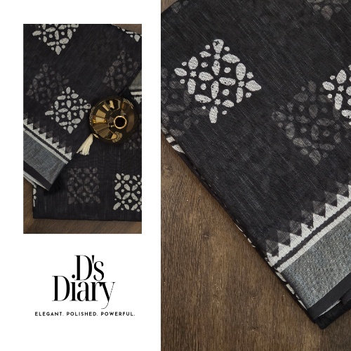INDIGO BLACK LINEN-COTTON SAREE
